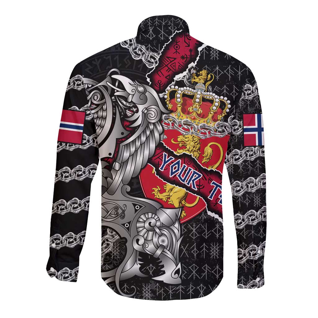 Personalized Norway Vikings Long Sleeve Button Shirt Nordic Lion Bound in Runes and Chains