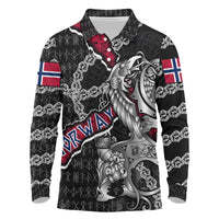 Personalized Norway Vikings Long Sleeve Polo Shirt Nordic Lion Bound in Runes and Chains