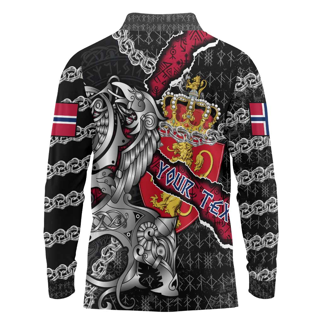 Personalized Norway Vikings Long Sleeve Polo Shirt Nordic Lion Bound in Runes and Chains