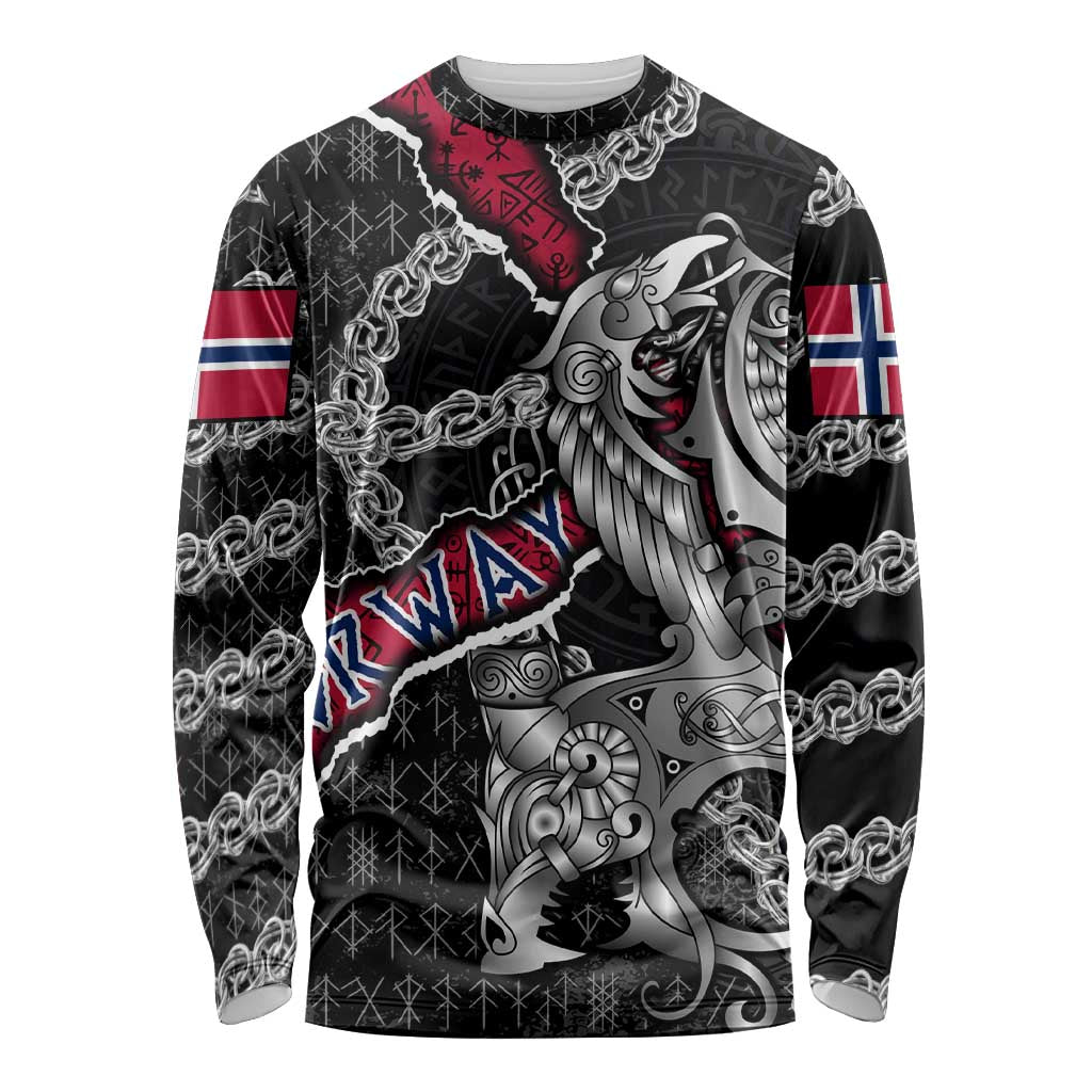 Personalized Norway Vikings Long Sleeve Shirt Nordic Lion Bound in Runes and Chains