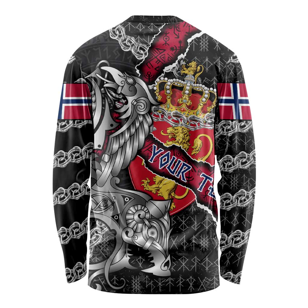 Personalized Norway Vikings Long Sleeve Shirt Nordic Lion Bound in Runes and Chains