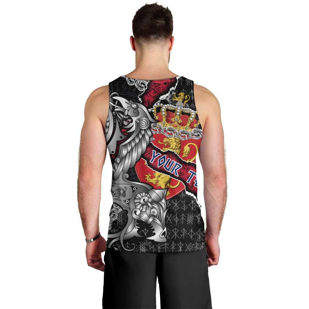 Personalized Norway Vikings Men Tank Top Nordic Lion Bound in Runes and Chains