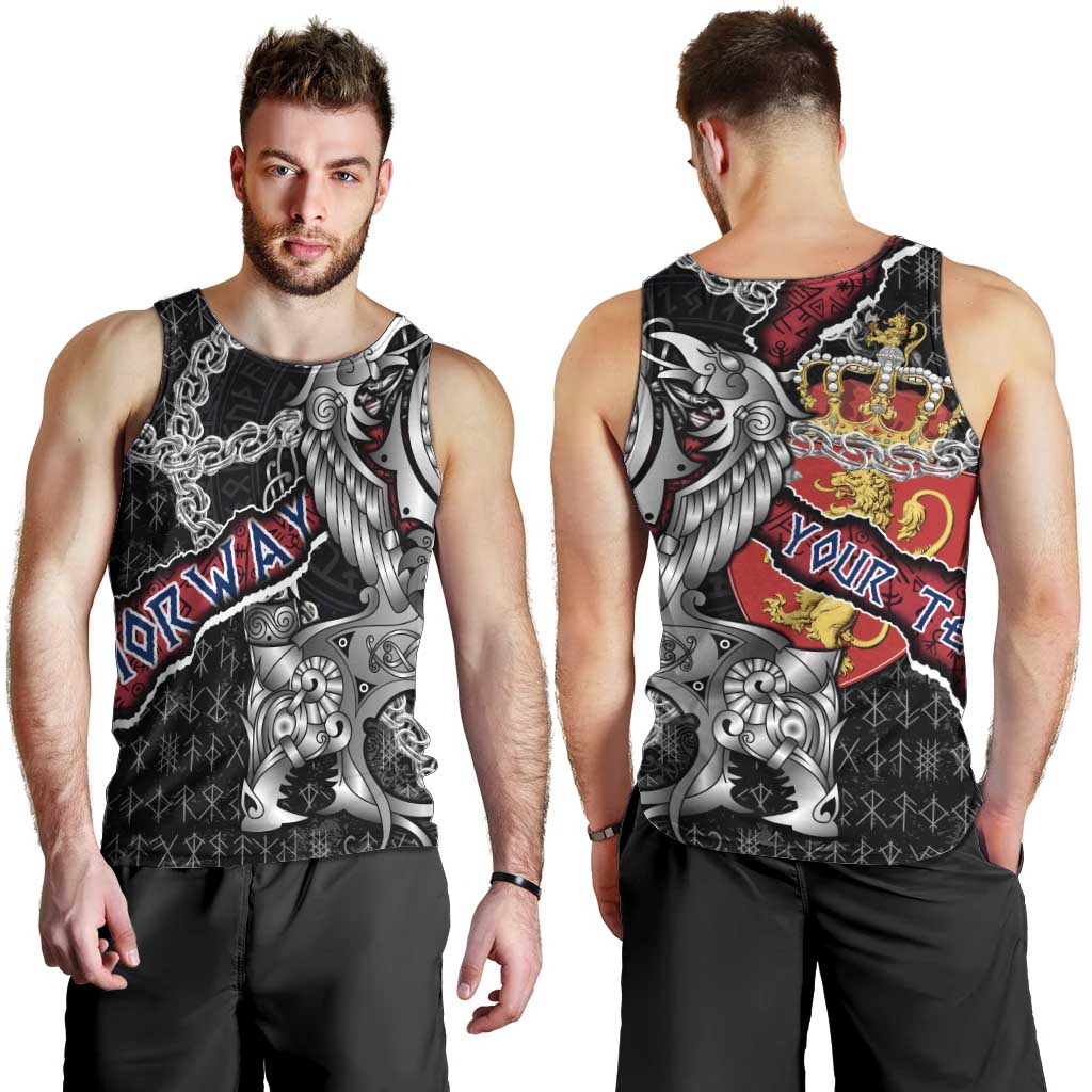 Personalized Norway Vikings Men Tank Top Nordic Lion Bound in Runes and Chains