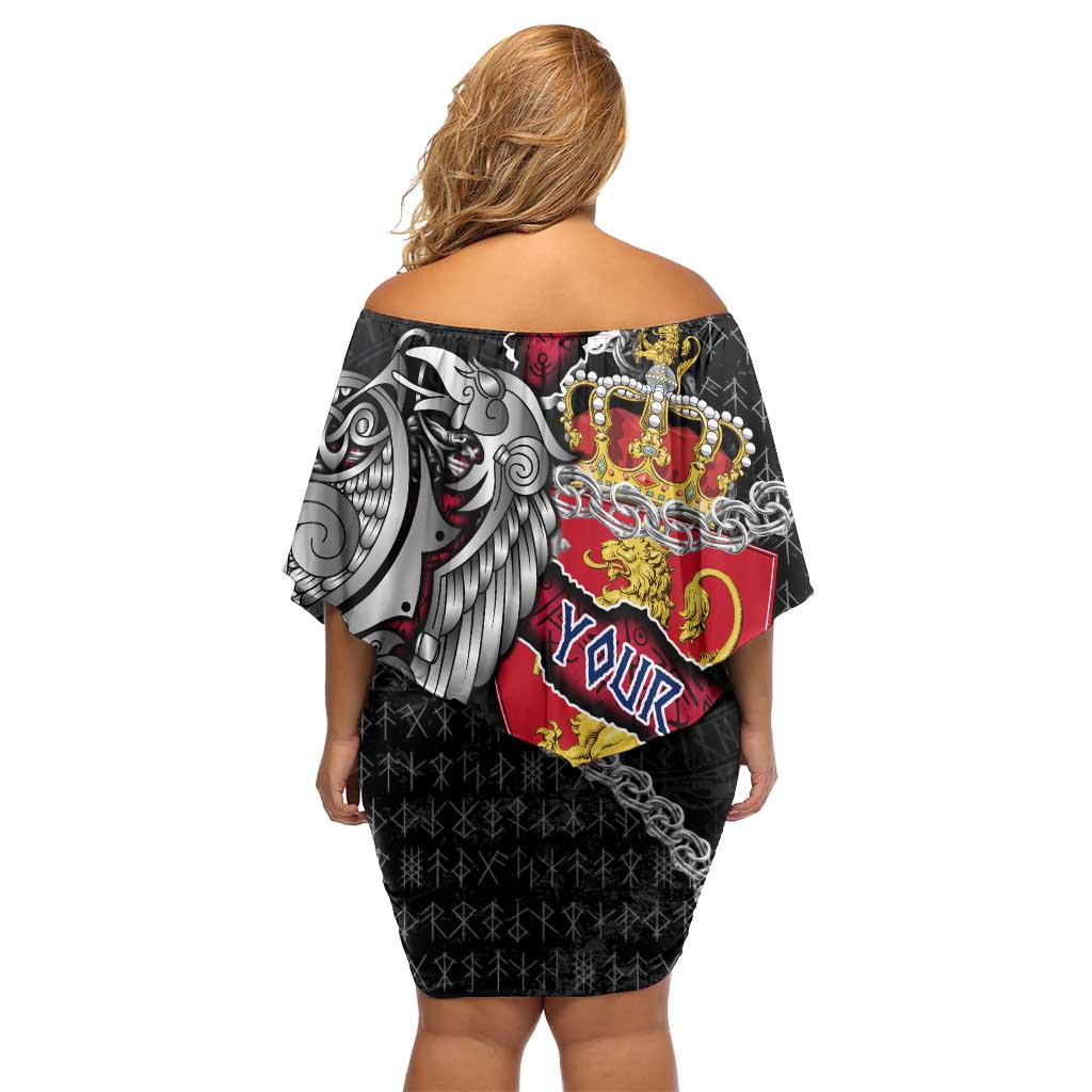 Personalized Norway Vikings Off Shoulder Short Dress Nordic Lion Bound in Runes and Chains