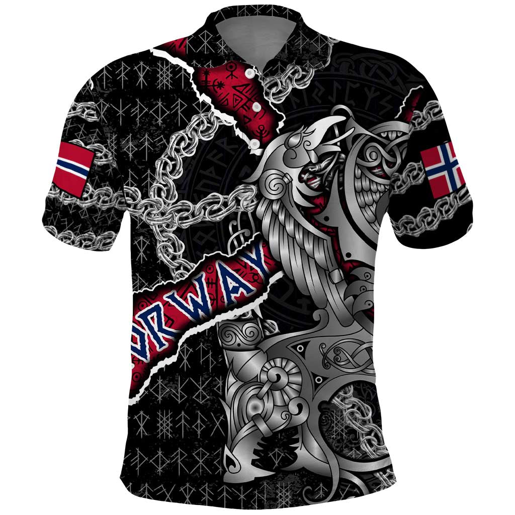 Personalized Norway Vikings Polo Shirt Nordic Lion Bound in Runes and Chains