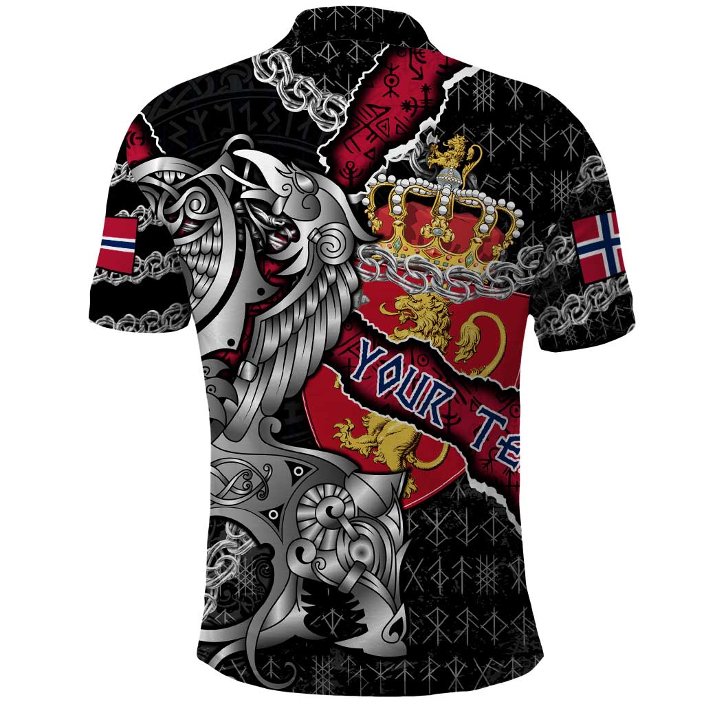 Personalized Norway Vikings Polo Shirt Nordic Lion Bound in Runes and Chains