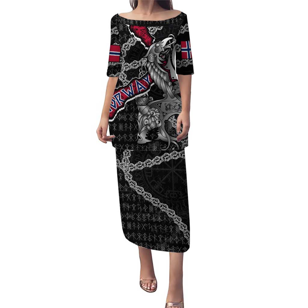 Personalized Norway Vikings Puletasi Nordic Lion Bound in Runes and Chains