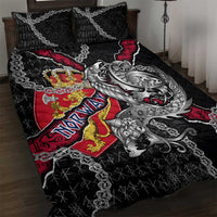 Norway Vikings Quilt Bed Set Nordic Lion Bound in Runes and Chains