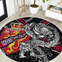 Norway Vikings Round Carpet Nordic Lion Bound in Runes and Chains