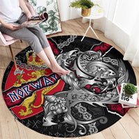 Norway Vikings Round Carpet Nordic Lion Bound in Runes and Chains