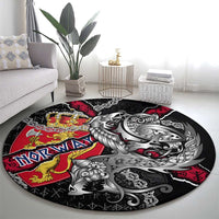 Norway Vikings Round Carpet Nordic Lion Bound in Runes and Chains