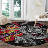 Norway Vikings Round Carpet Nordic Lion Bound in Runes and Chains