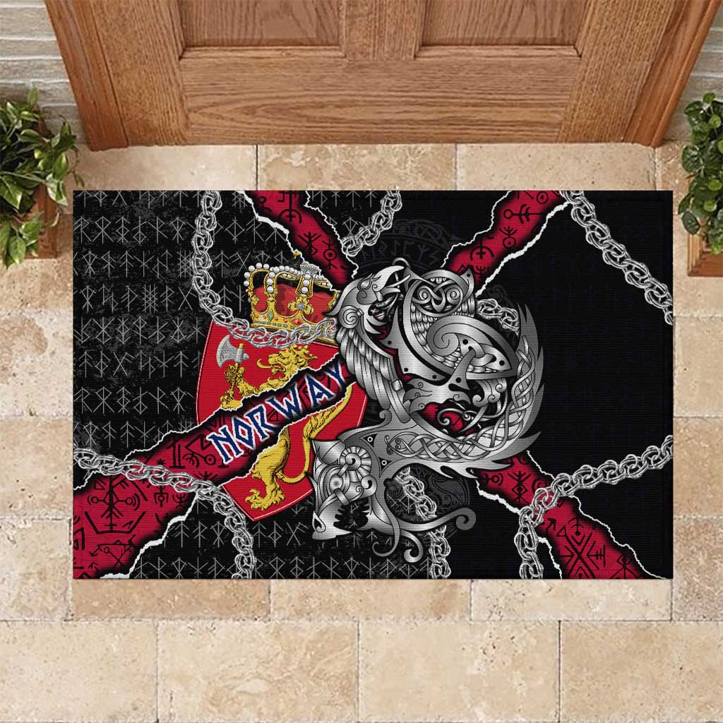 Norway Vikings Rubber Doormat Nordic Lion Bound in Runes and Chains