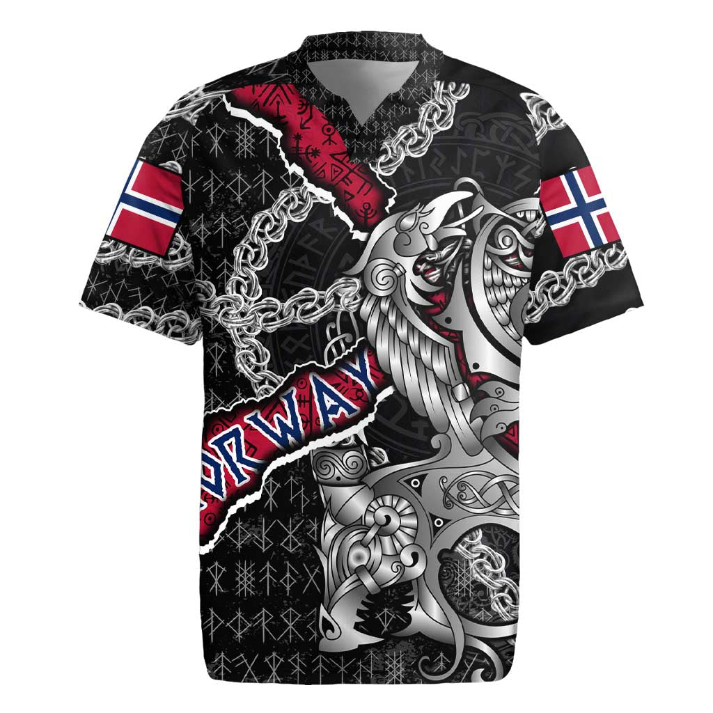Personalized Norway Vikings Rugby Jersey Nordic Lion Bound in Runes and Chains