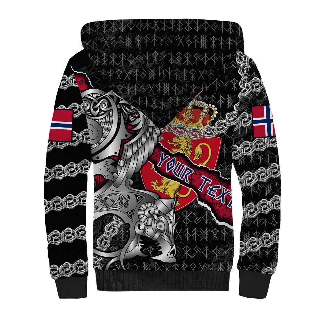 Personalized Norway Vikings Sherpa Hoodie Nordic Lion Bound in Runes and Chains