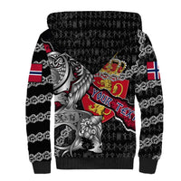 Personalized Norway Vikings Sherpa Hoodie Nordic Lion Bound in Runes and Chains