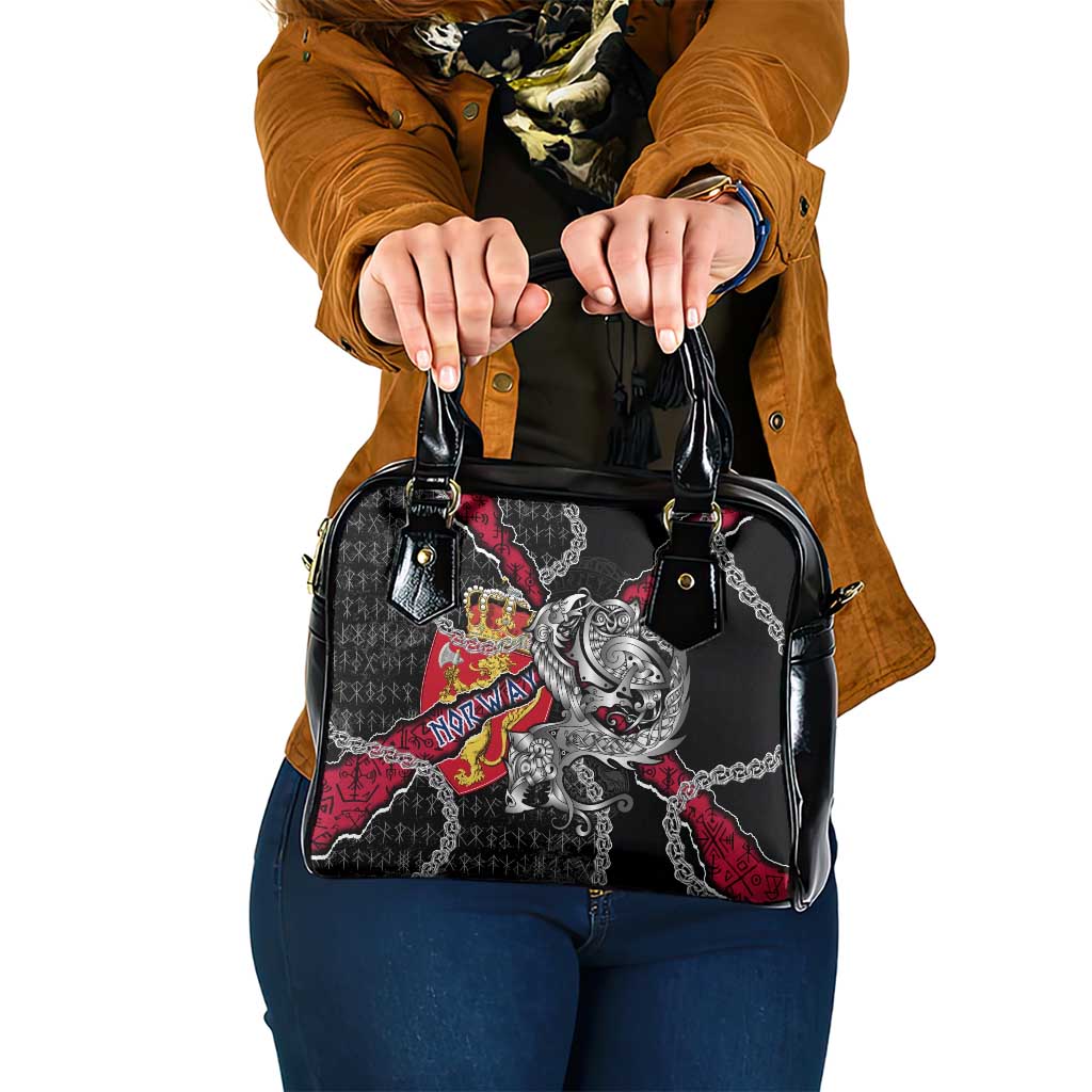 Norway Vikings Shoulder Handbag Nordic Lion Bound in Runes and Chains