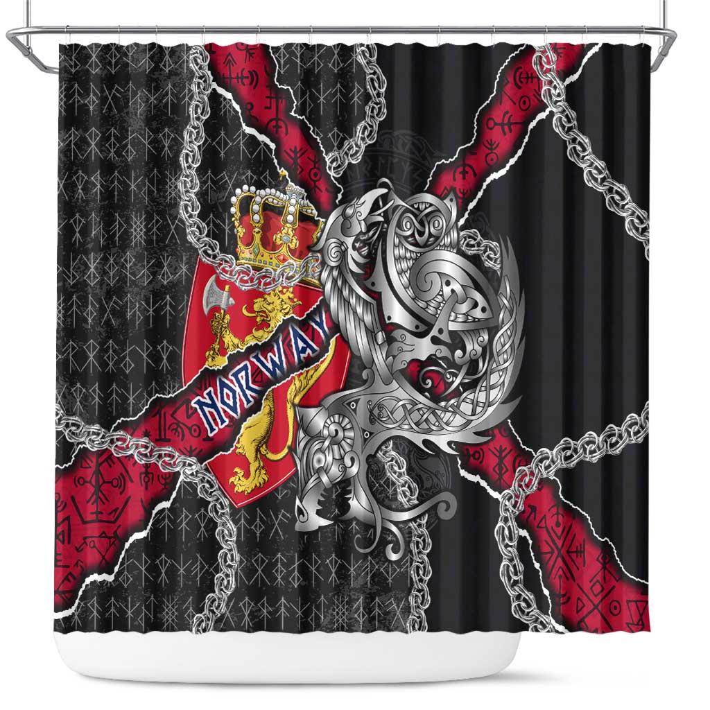 Norway Vikings Shower Curtain Nordic Lion Bound in Runes and Chains