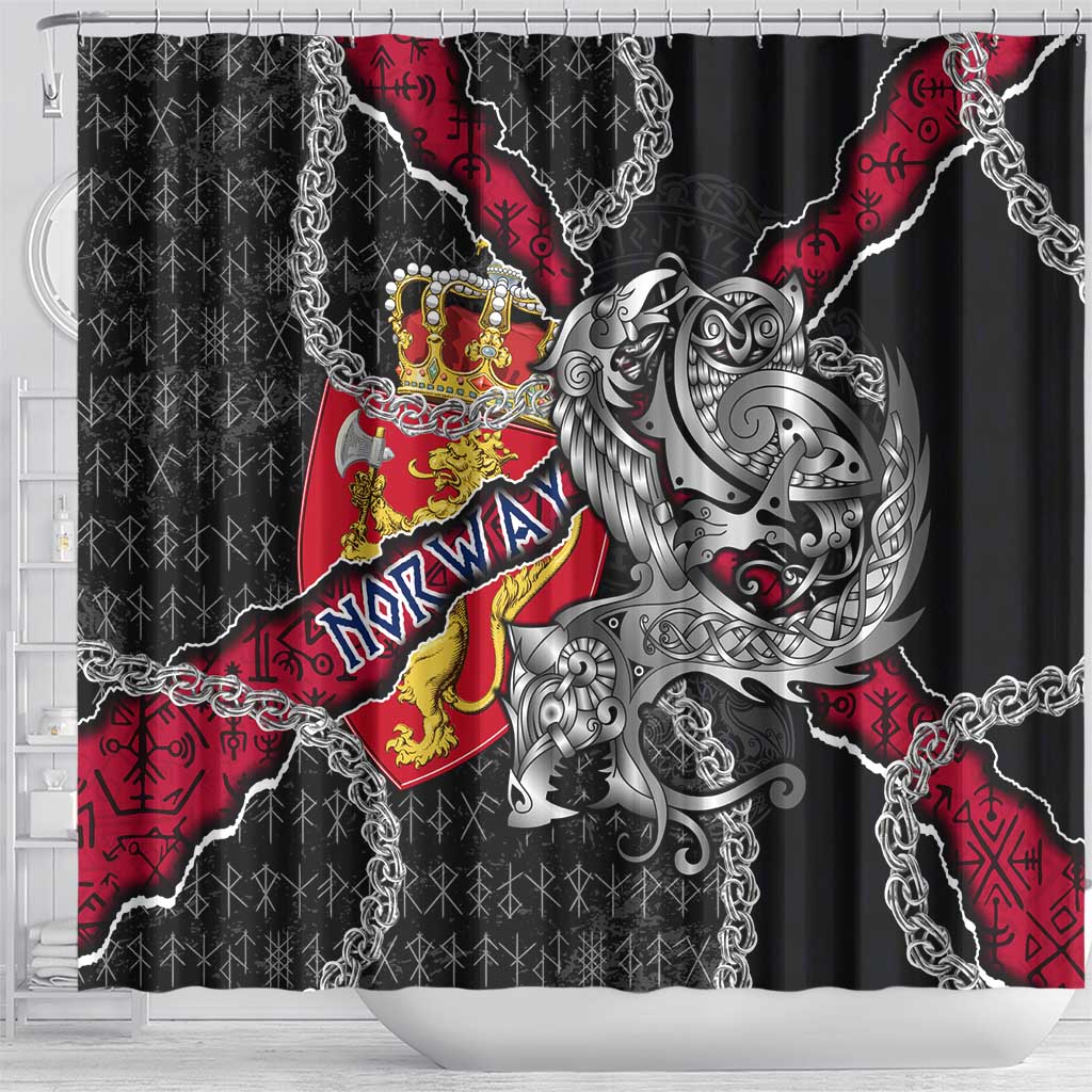 Norway Vikings Shower Curtain Nordic Lion Bound in Runes and Chains
