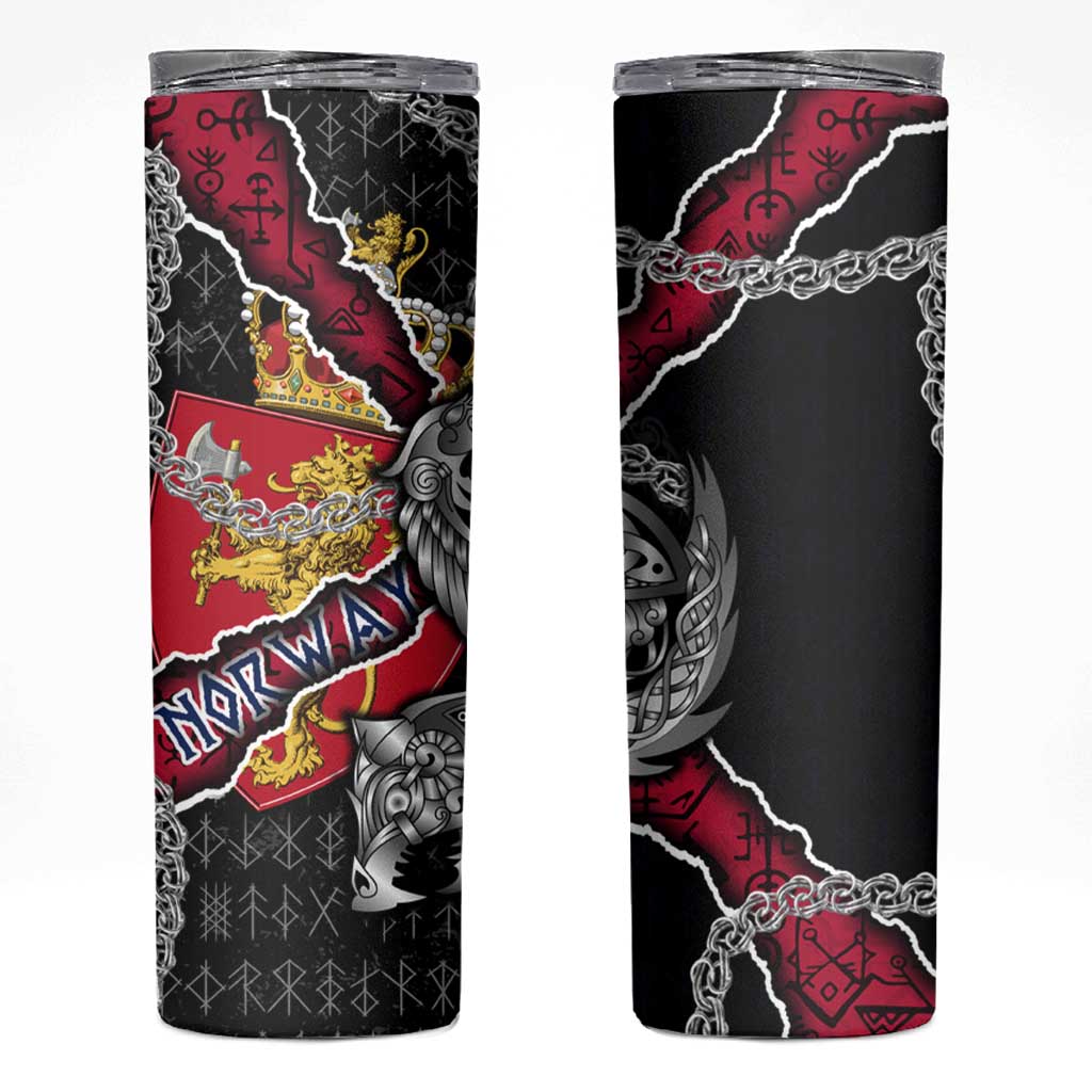Norway Vikings Skinny Tumbler Nordic Lion Bound in Runes and Chains