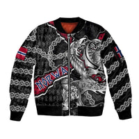 Personalized Norway Vikings Sleeve Zip Bomber Jacket Nordic Lion Bound in Runes and Chains