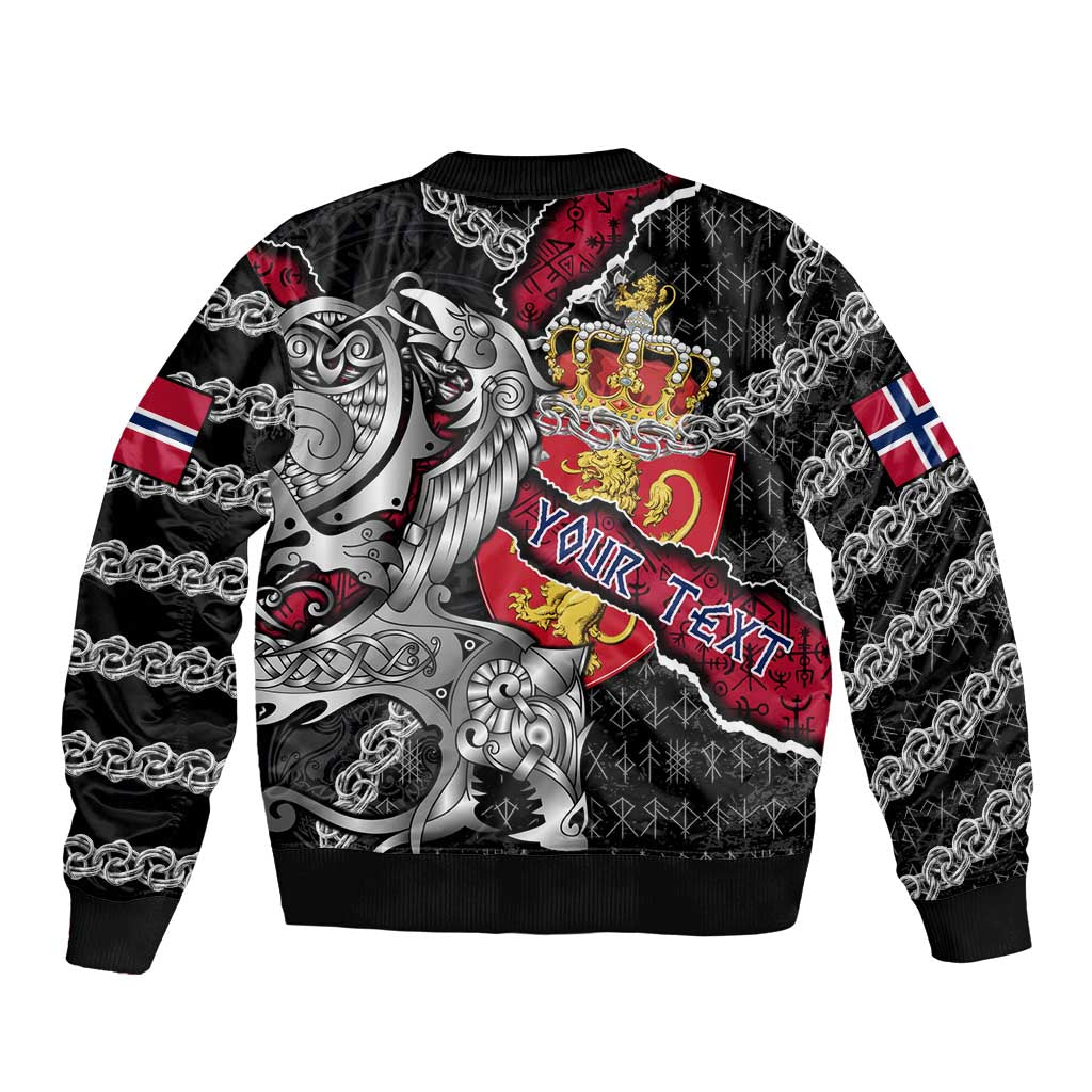 Personalized Norway Vikings Sleeve Zip Bomber Jacket Nordic Lion Bound in Runes and Chains