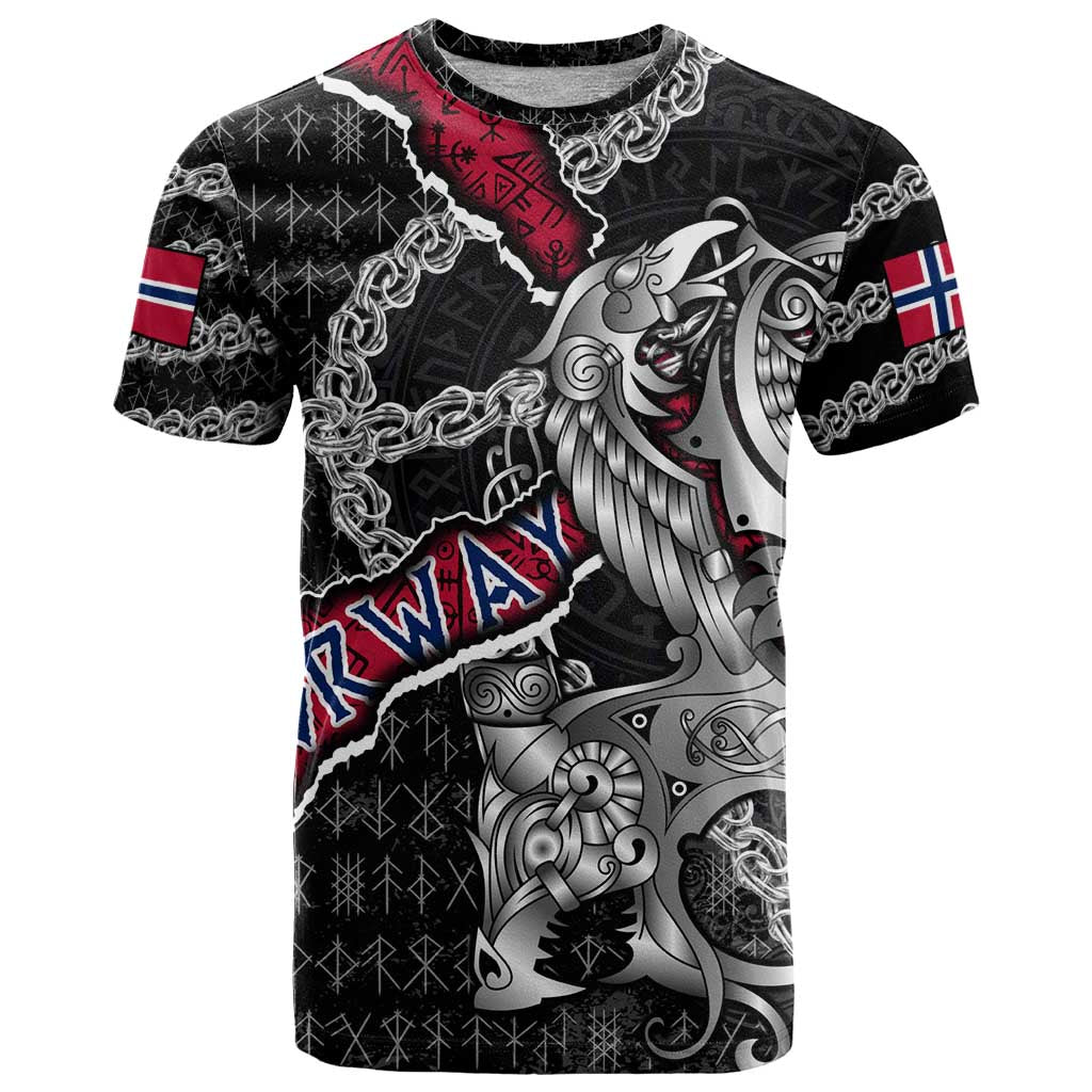 Personalized Norway Vikings T Shirt Nordic Lion Bound in Runes and Chains