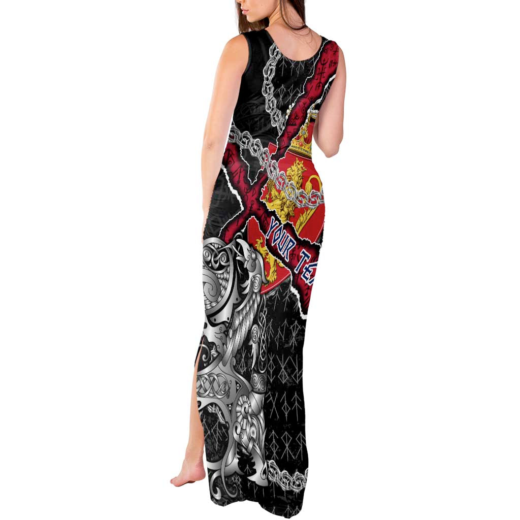 Personalized Norway Vikings Tank Maxi Dress Nordic Lion Bound in Runes and Chains