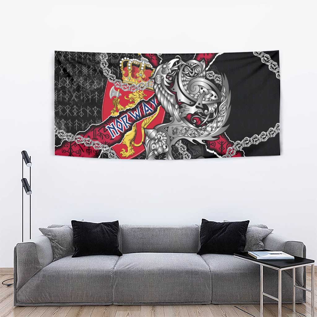 Norway Vikings Tapestry Nordic Lion Bound in Runes and Chains