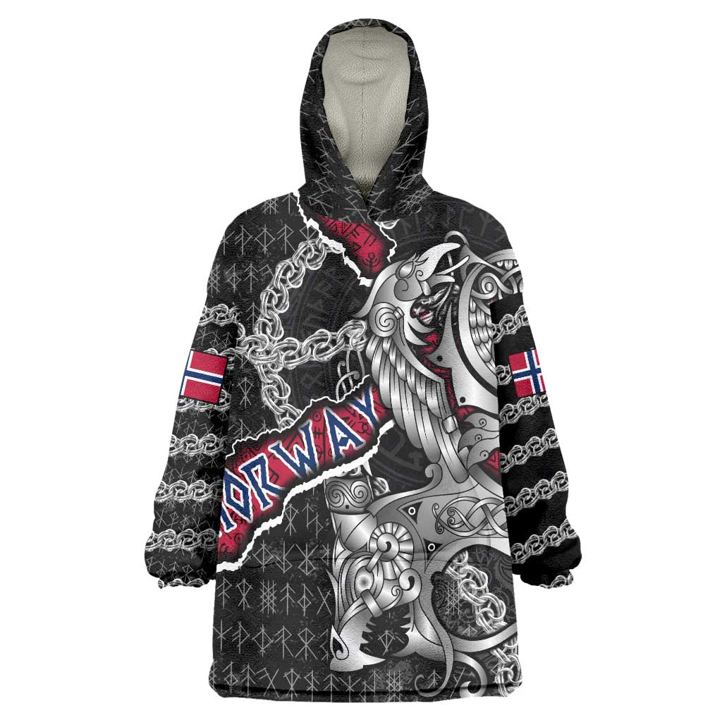 Personalized Norway Vikings Wearable Blanket Hoodie Nordic Lion Bound in Runes and Chains