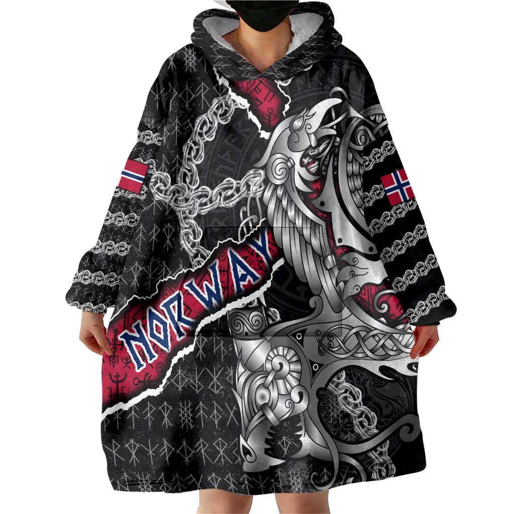Personalized Norway Vikings Wearable Blanket Hoodie Nordic Lion Bound in Runes and Chains