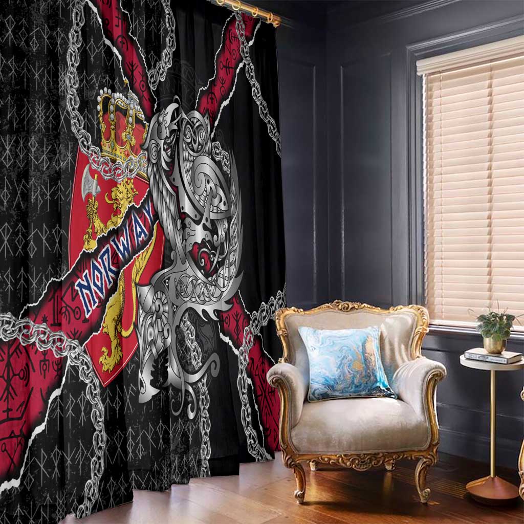 Norway Vikings Window Curtain Nordic Lion Bound in Runes and Chains