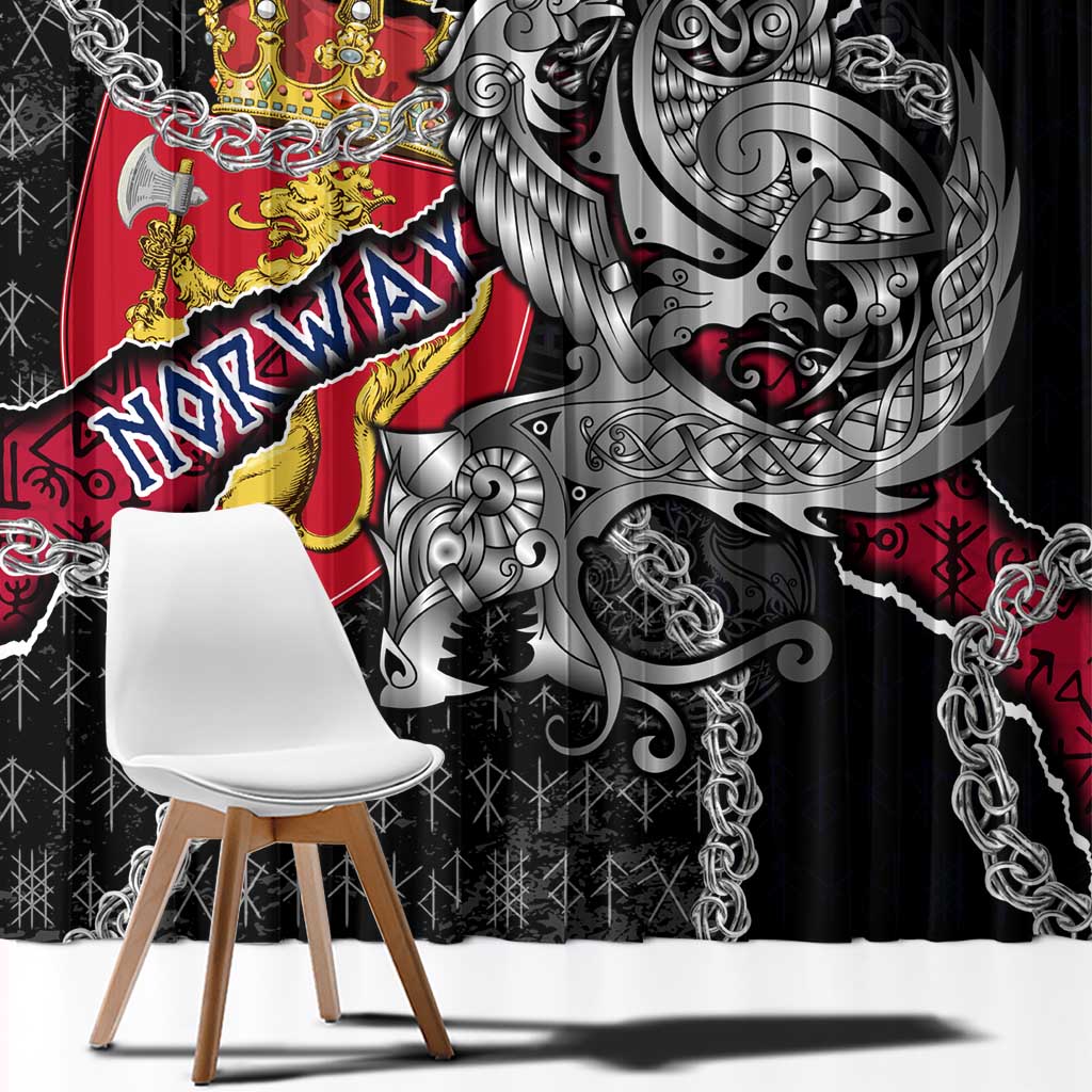Norway Vikings Window Curtain Nordic Lion Bound in Runes and Chains
