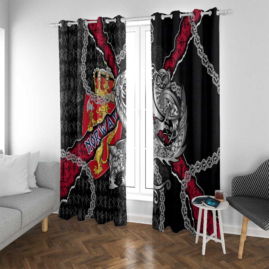 Norway Vikings Window Curtain Nordic Lion Bound in Runes and Chains