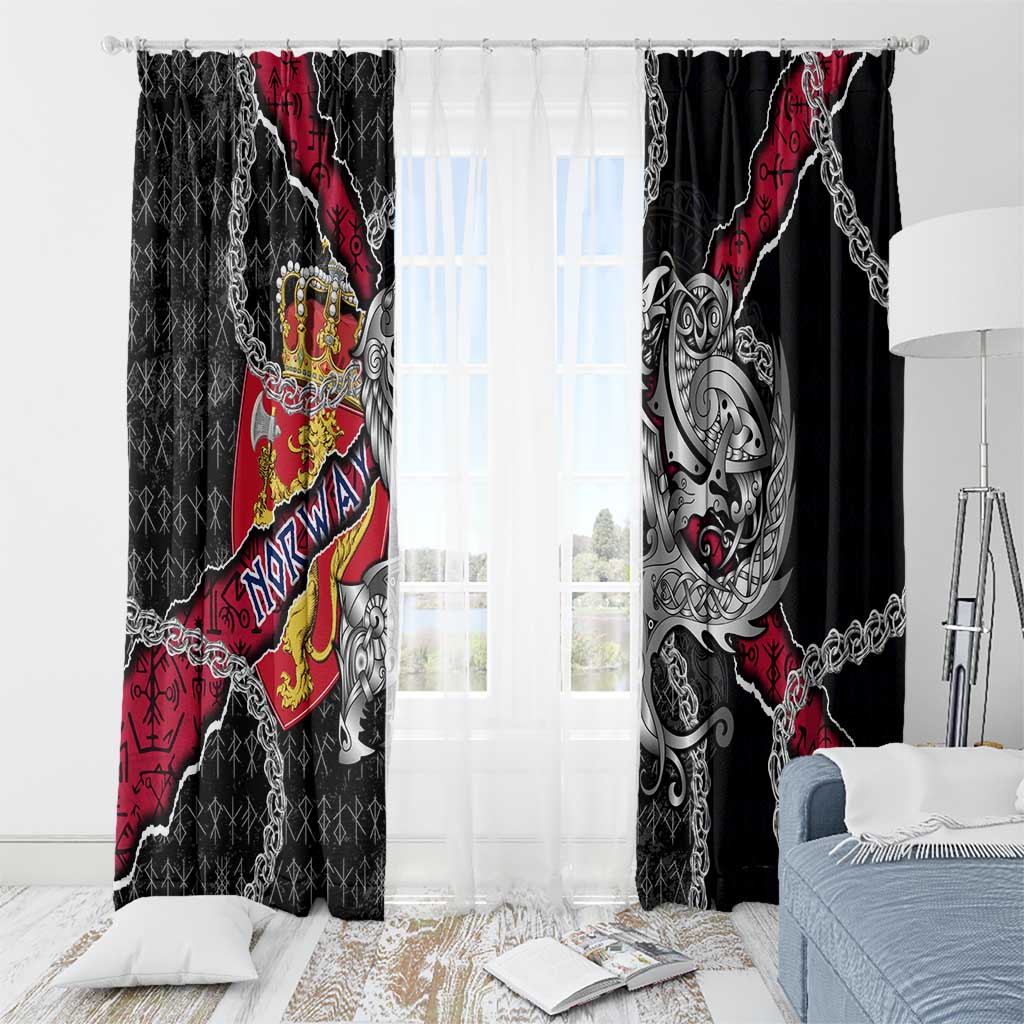 Norway Vikings Window Curtain Nordic Lion Bound in Runes and Chains
