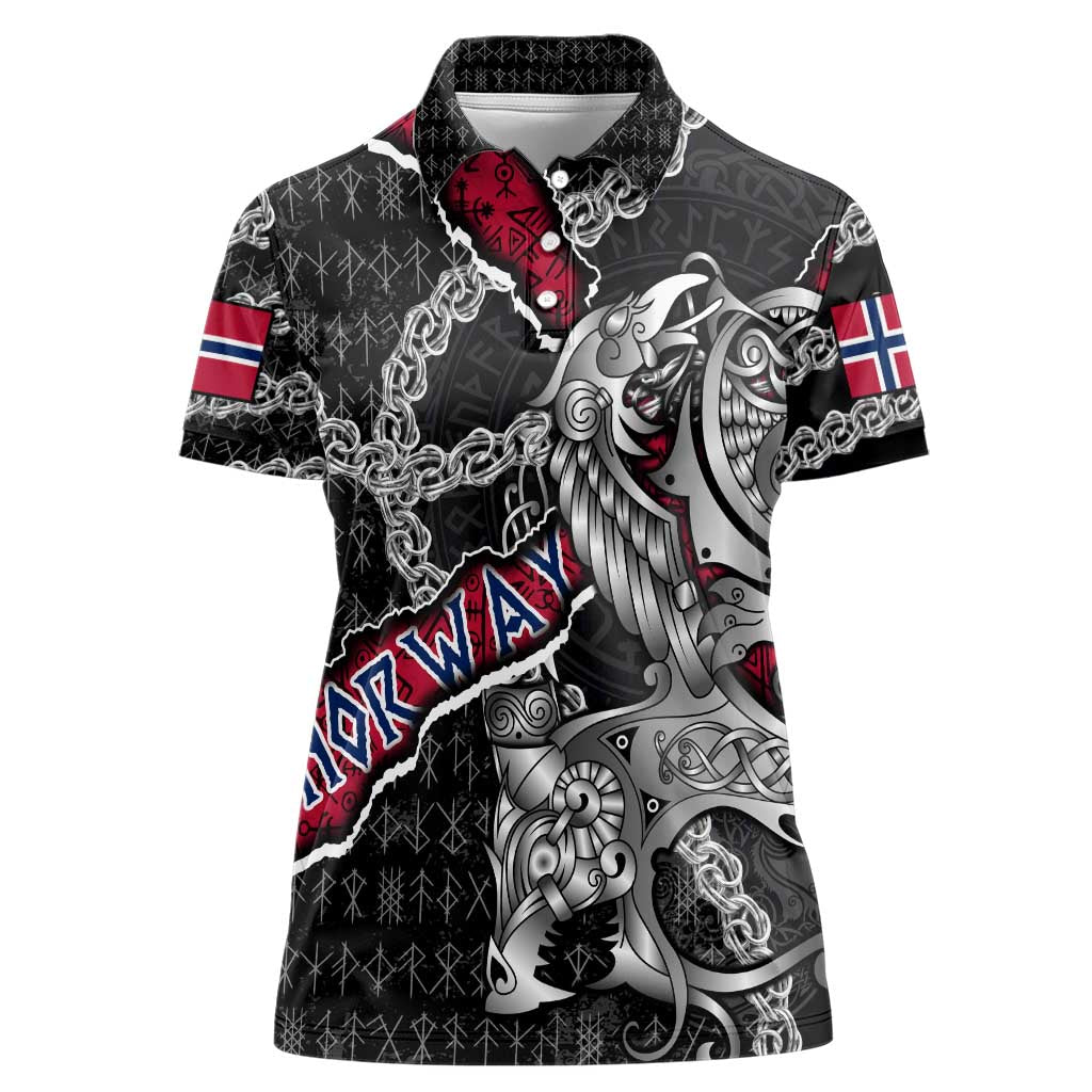 Personalized Norway Vikings Women Polo Shirt Nordic Lion Bound in Runes and Chains