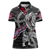 Personalized Norway Vikings Women Polo Shirt Nordic Lion Bound in Runes and Chains