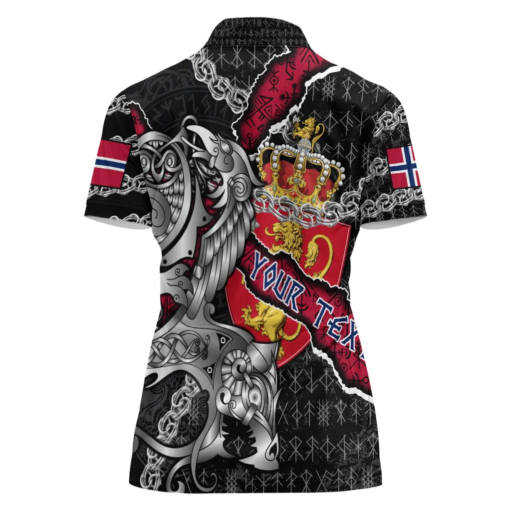 Personalized Norway Vikings Women Polo Shirt Nordic Lion Bound in Runes and Chains