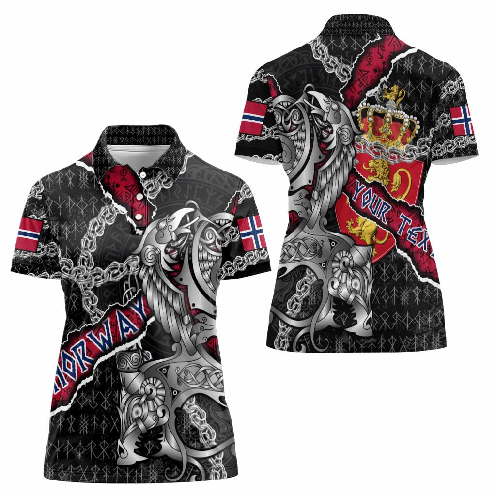 Personalized Norway Vikings Women Polo Shirt Nordic Lion Bound in Runes and Chains