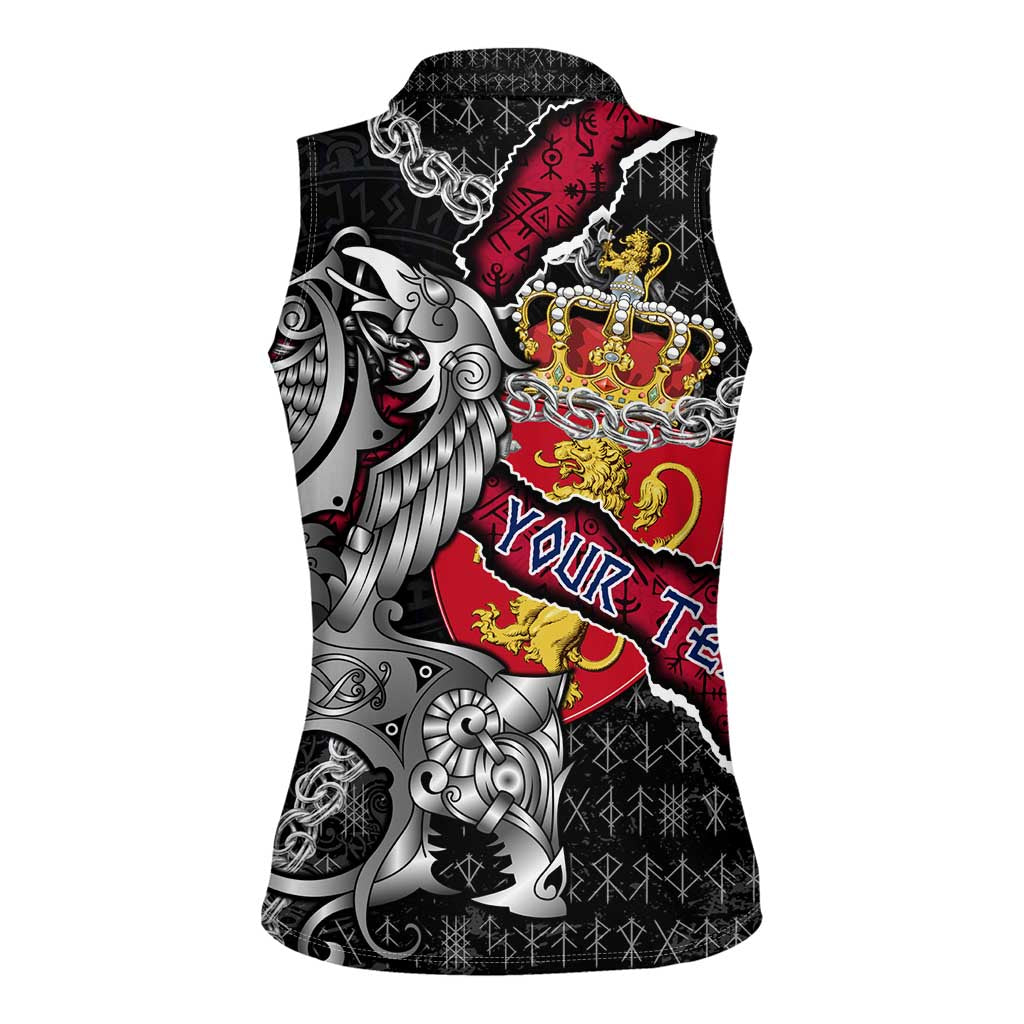 Personalized Norway Vikings Women Sleeveless Polo Shirt Nordic Lion Bound in Runes and Chains