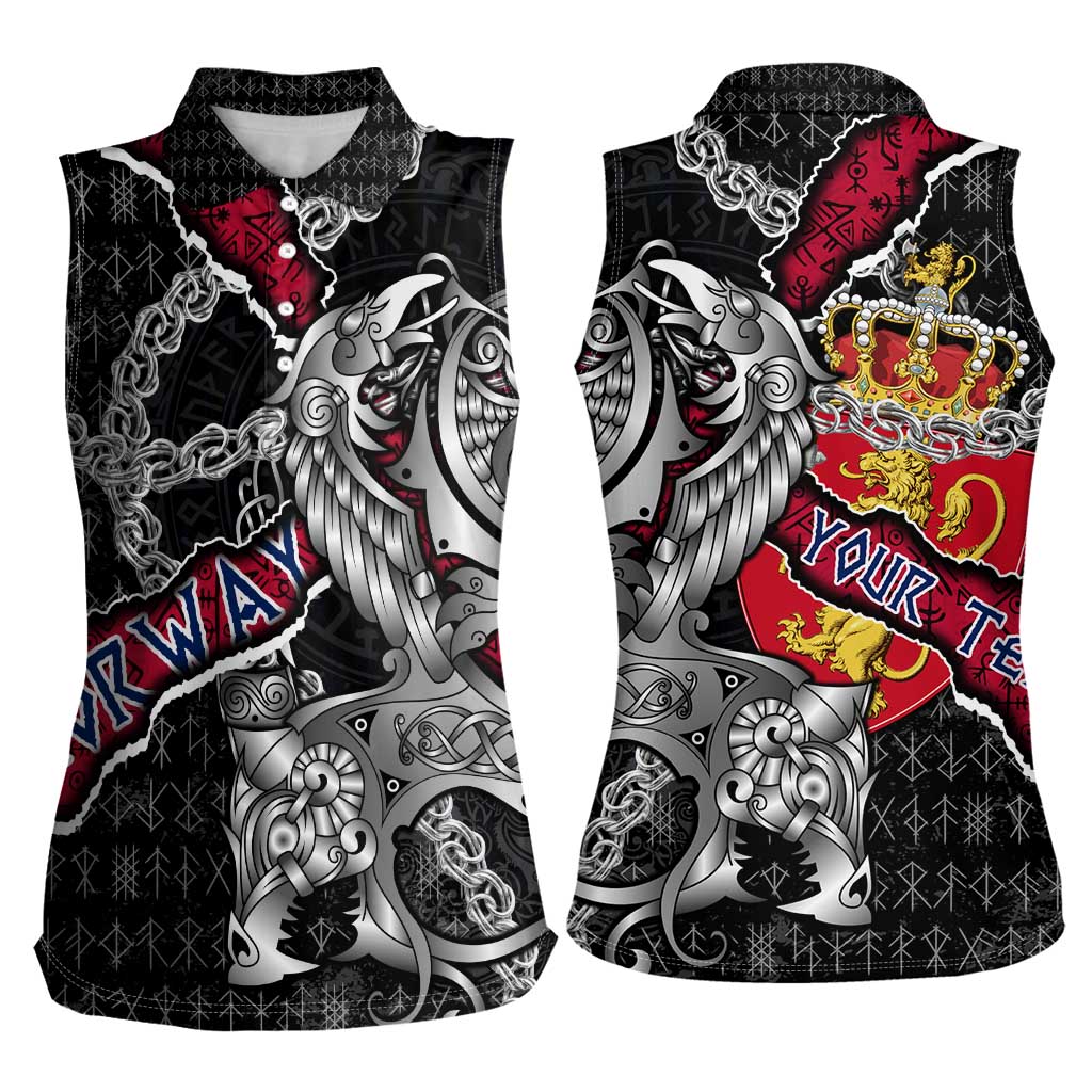 Personalized Norway Vikings Women Sleeveless Polo Shirt Nordic Lion Bound in Runes and Chains