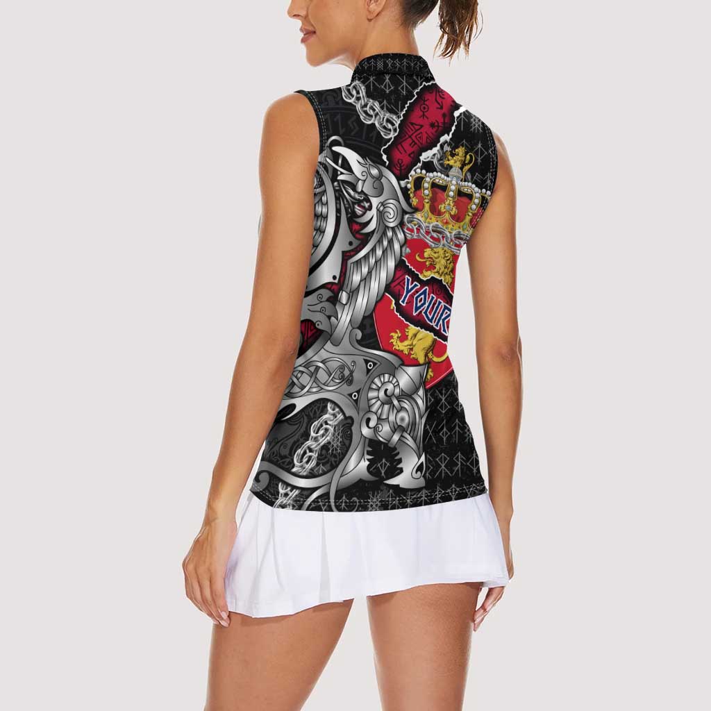 Personalized Norway Vikings Women Sleeveless Polo Shirt Nordic Lion Bound in Runes and Chains