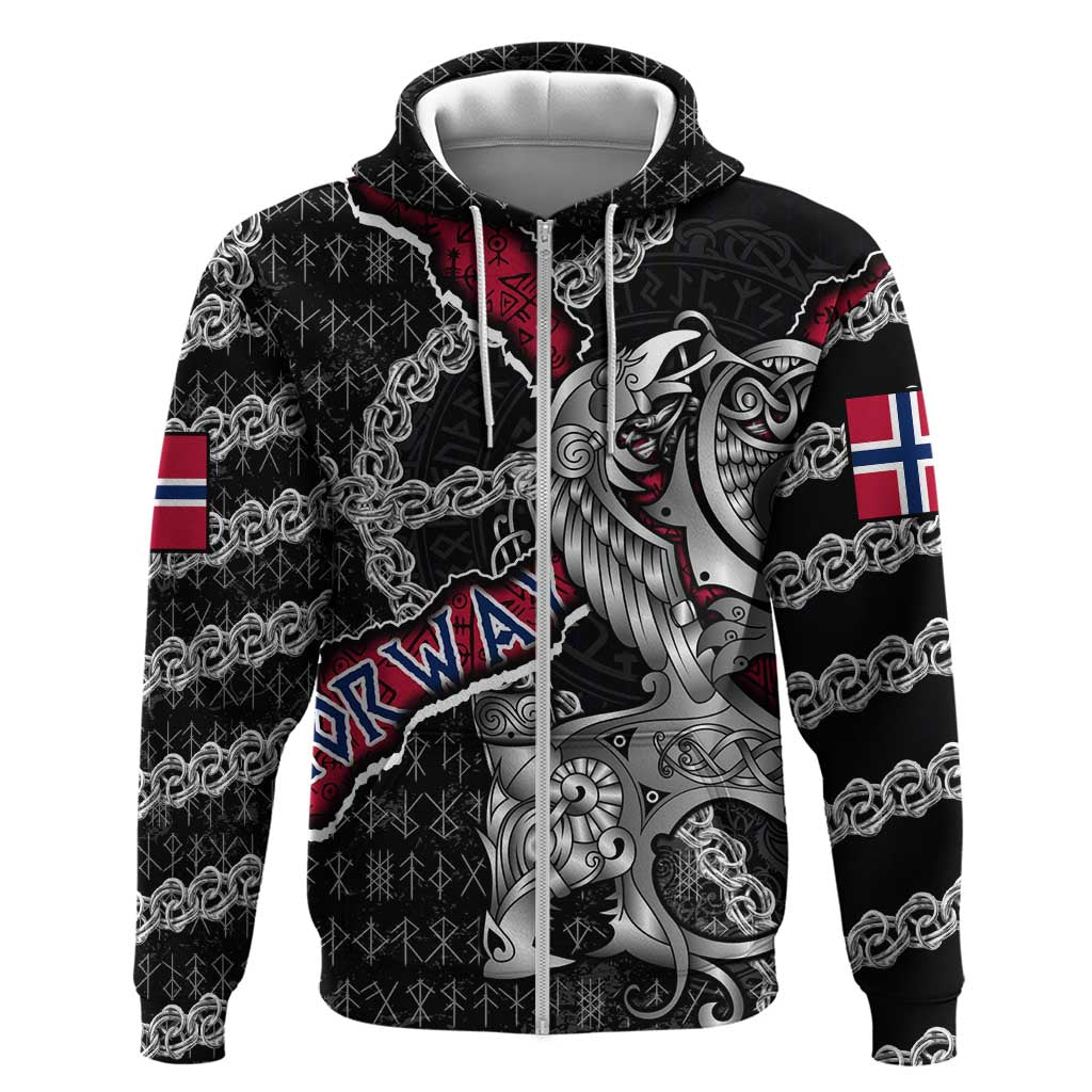 Personalized Norway Vikings Zip Hoodie Nordic Lion Bound in Runes and Chains