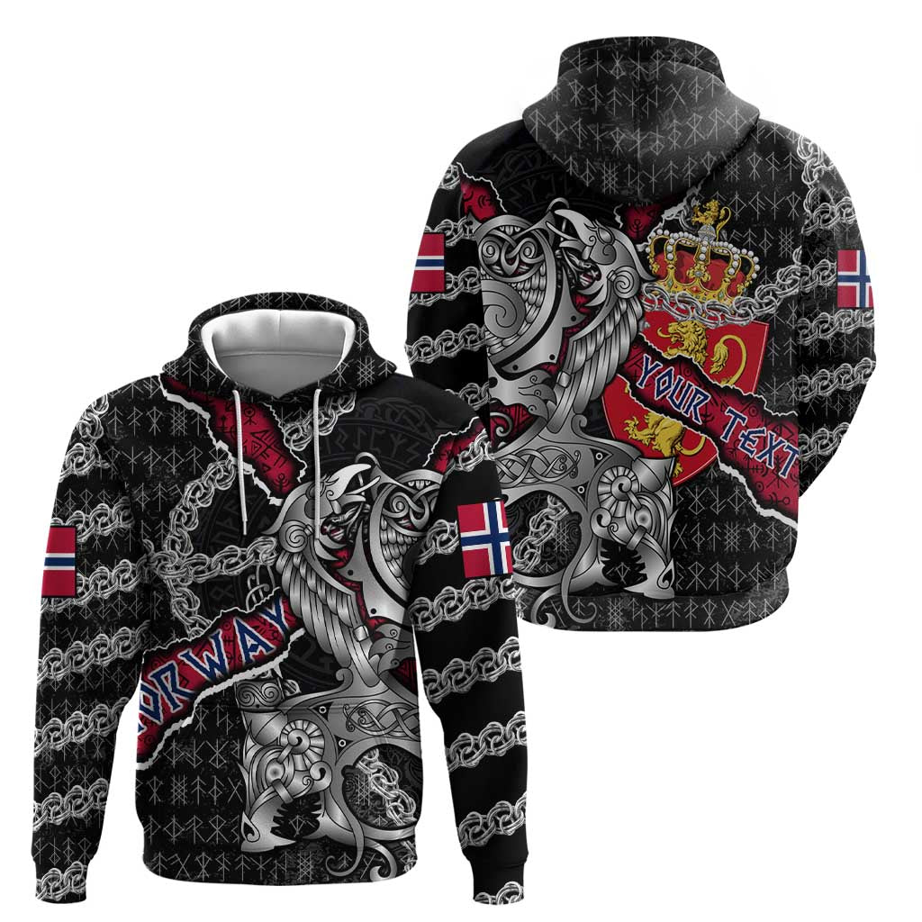 Personalized Norway Vikings Zip Hoodie Nordic Lion Bound in Runes and Chains