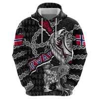 Personalized Norway Vikings Zip Hoodie Nordic Lion Bound in Runes and Chains
