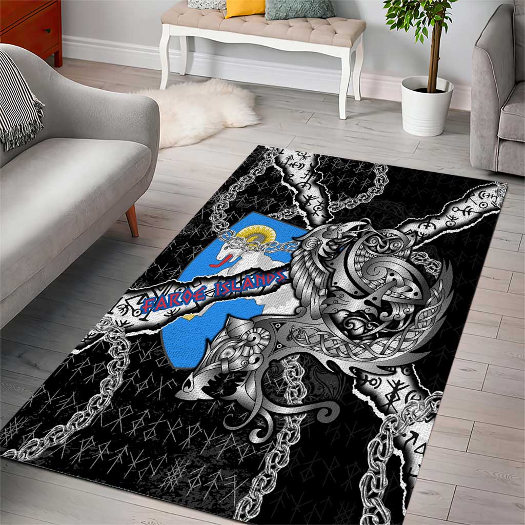 Faroe Islands Vikings Area Rug Nordic Lion Bound in Runes and Chains