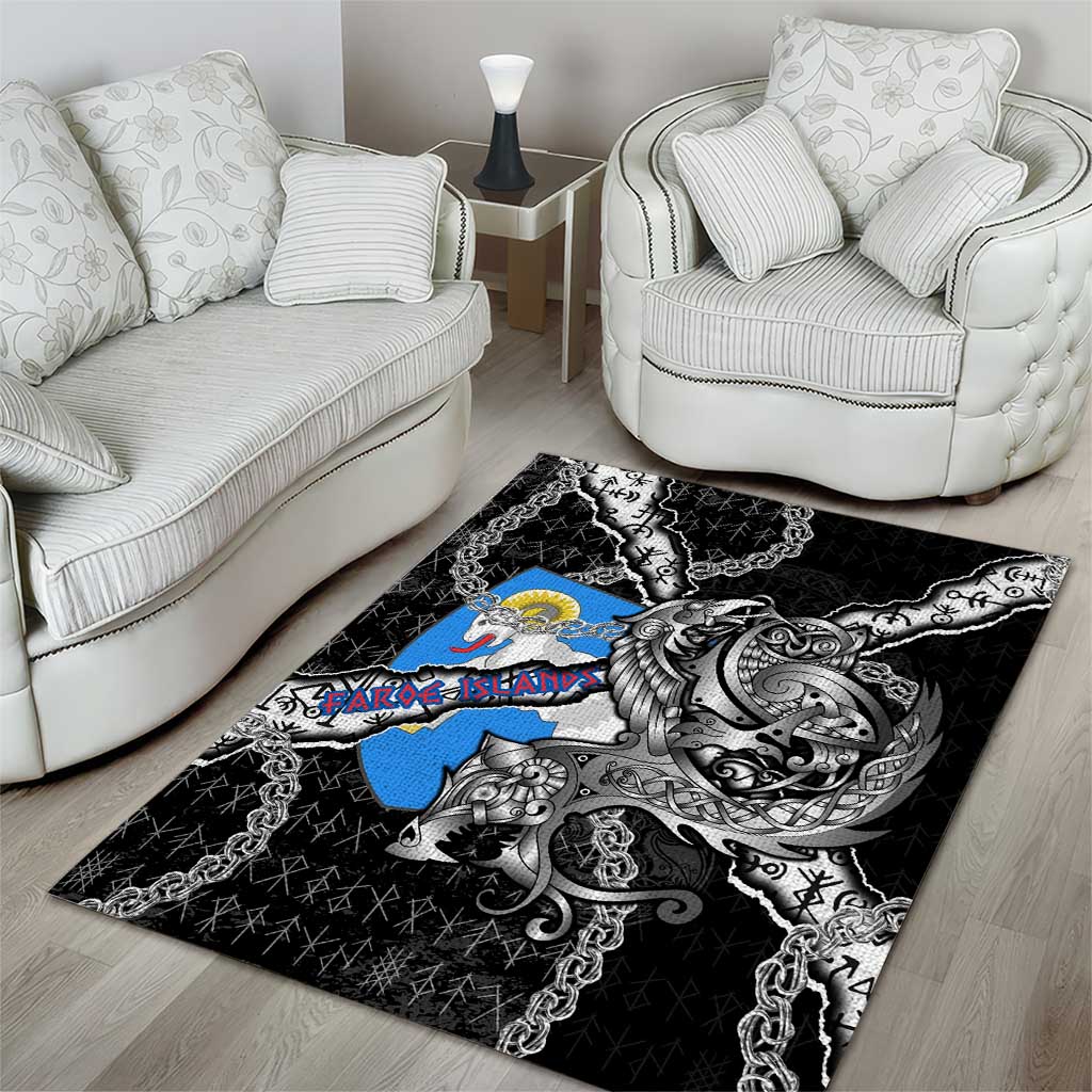 Faroe Islands Vikings Area Rug Nordic Lion Bound in Runes and Chains
