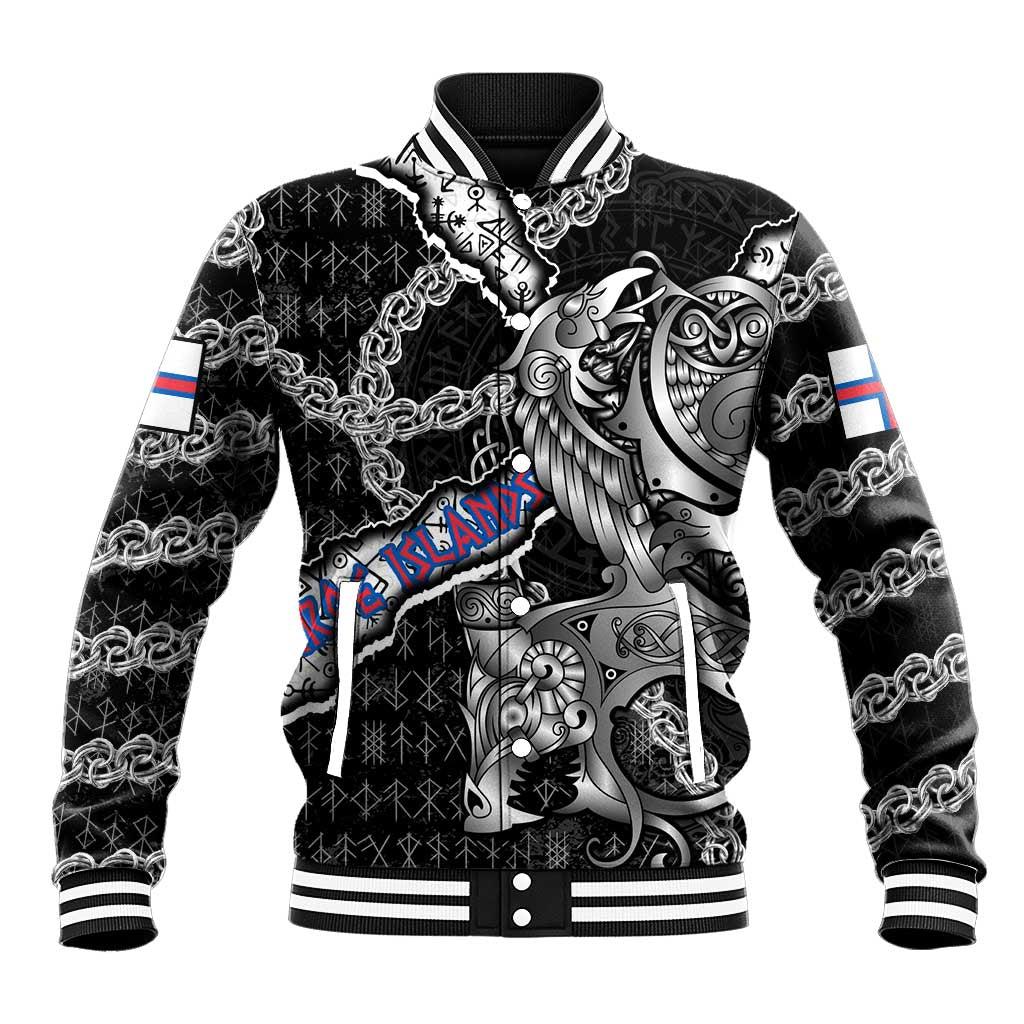 Personalized Faroe Islands Vikings Baseball Jacket Nordic Lion Bound in Runes and Chains