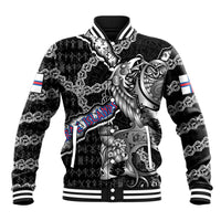 Personalized Faroe Islands Vikings Baseball Jacket Nordic Lion Bound in Runes and Chains