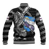 Personalized Faroe Islands Vikings Baseball Jacket Nordic Lion Bound in Runes and Chains